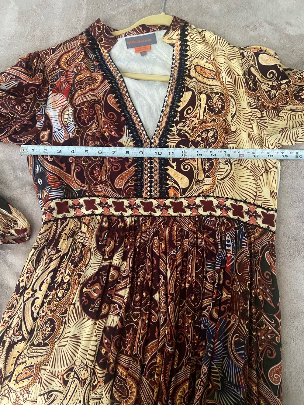 Anthropologie Paisley V-Neck Maxi Dress in Brown and Cream - Picture 6 of 6